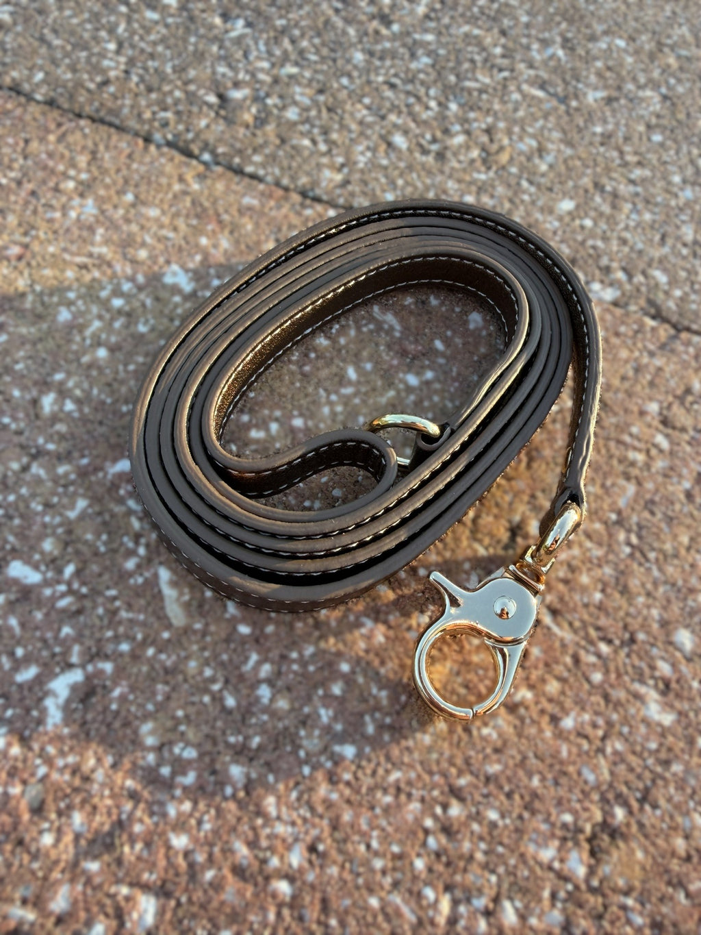 Bronze leather leash with gold-tone swivel clasp