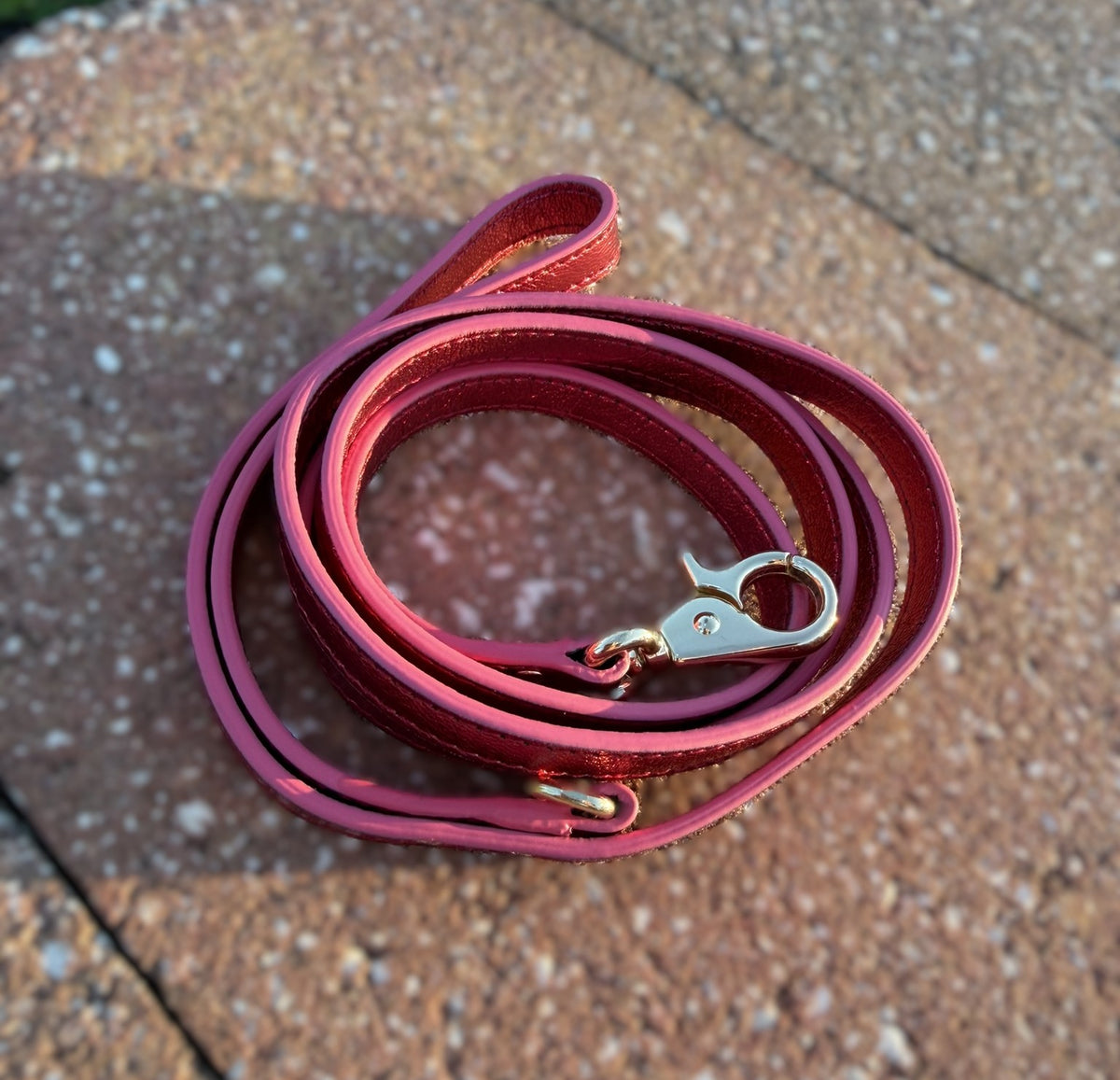 Red handmade leather leash with gold-tone clasp