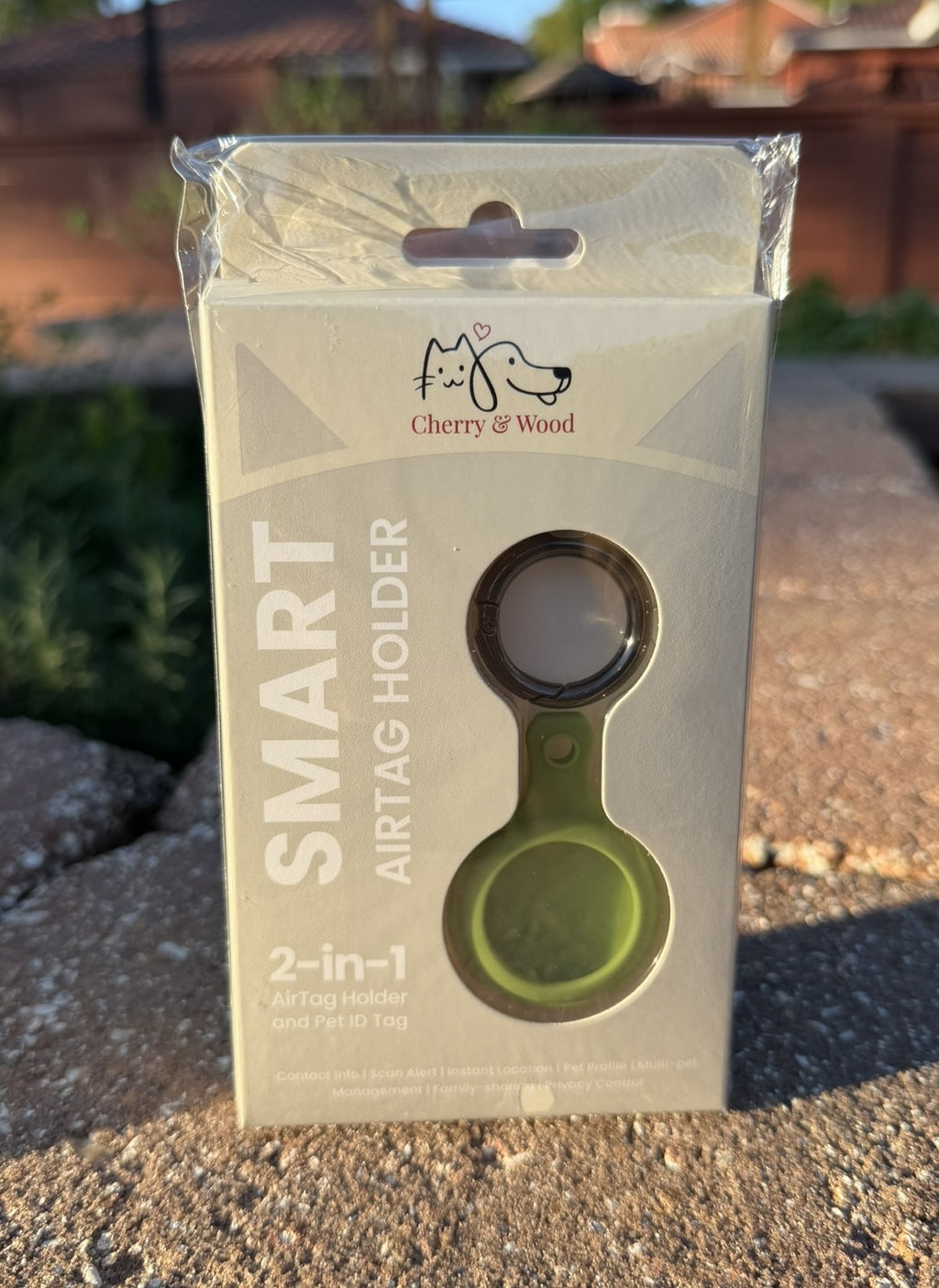 Green AirTag holder for pet collars and harnesses