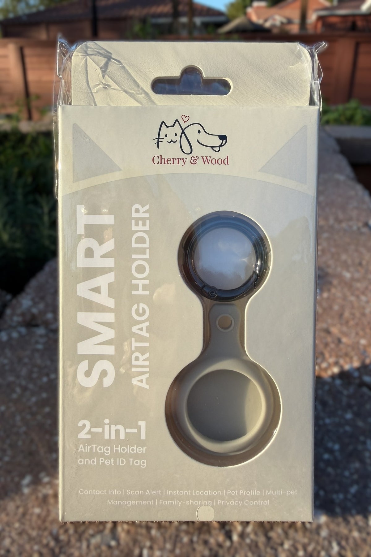 Gray AirTag holder for pet collars and harnesses